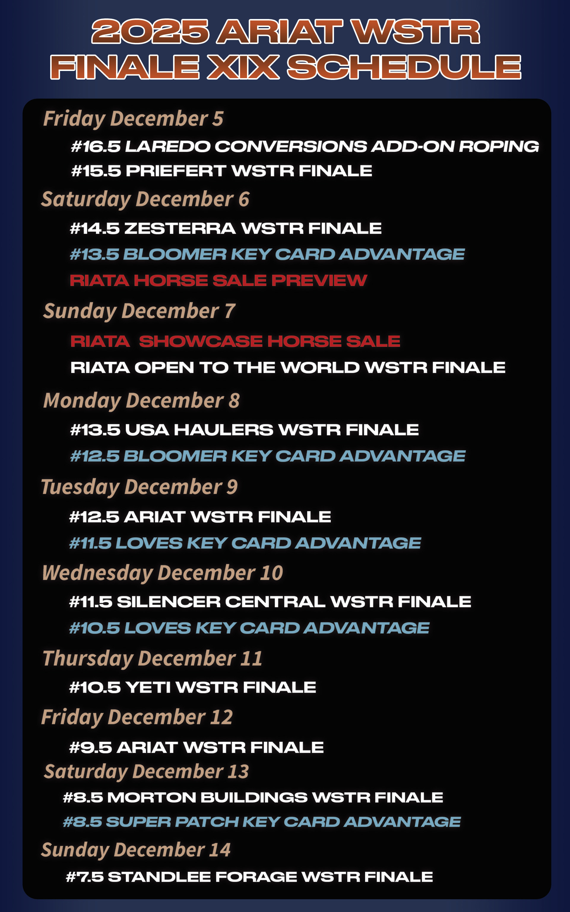 2025 WSTR Finale XIX Schedule